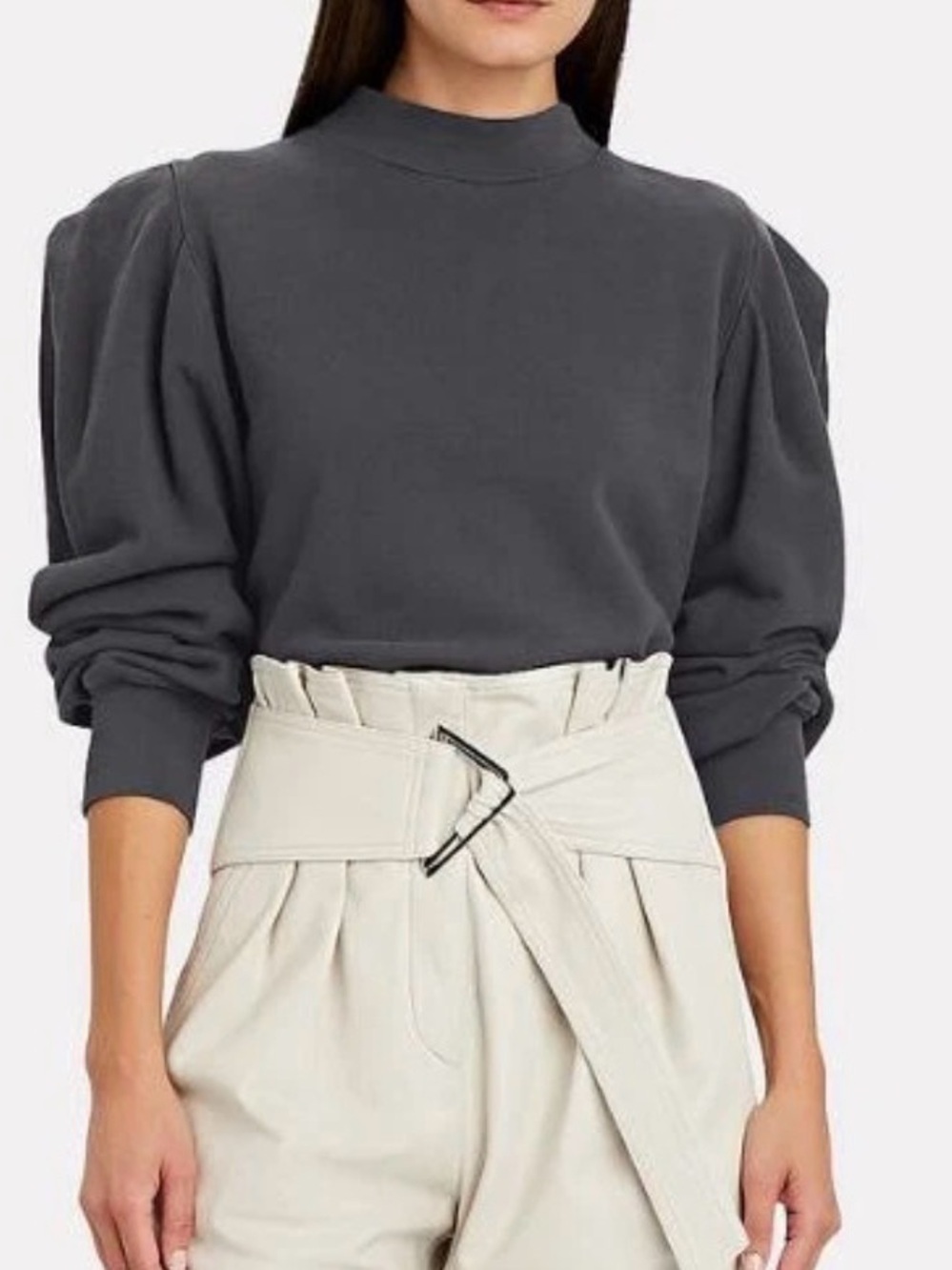 AGOLDE Folded Sleeve Mock Neck Sweatshirt M Charcoal Gray Minimalist Chic
